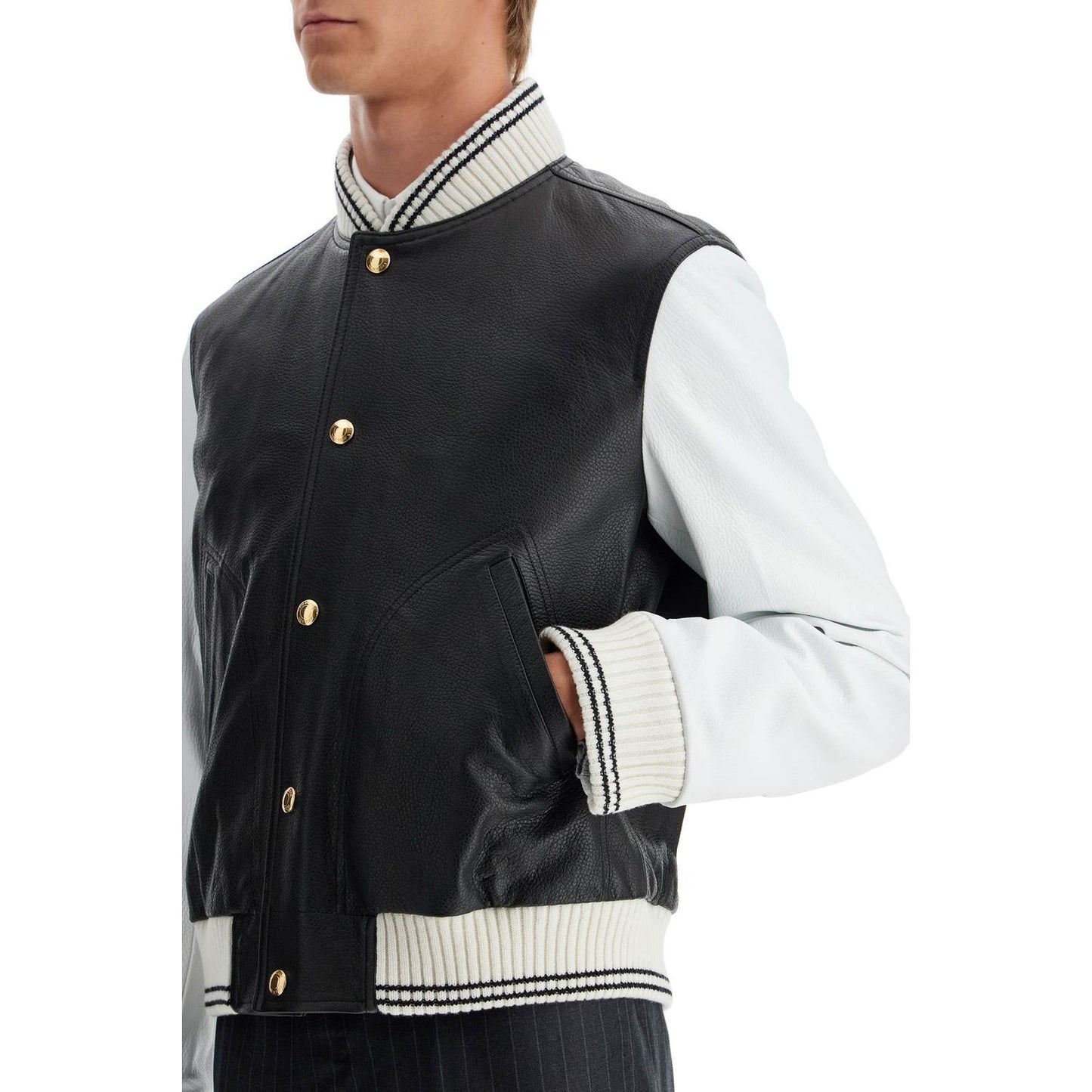 Thom Browne leather varsity bomber jacket Jackets Thom Browne