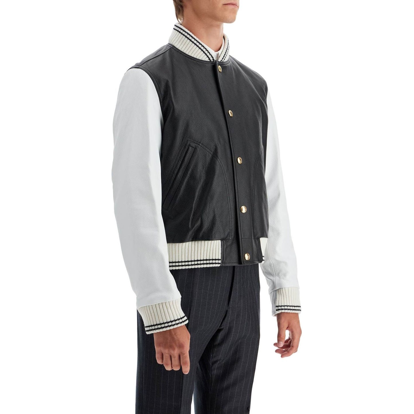 Thom Browne leather varsity bomber jacket Jackets Thom Browne