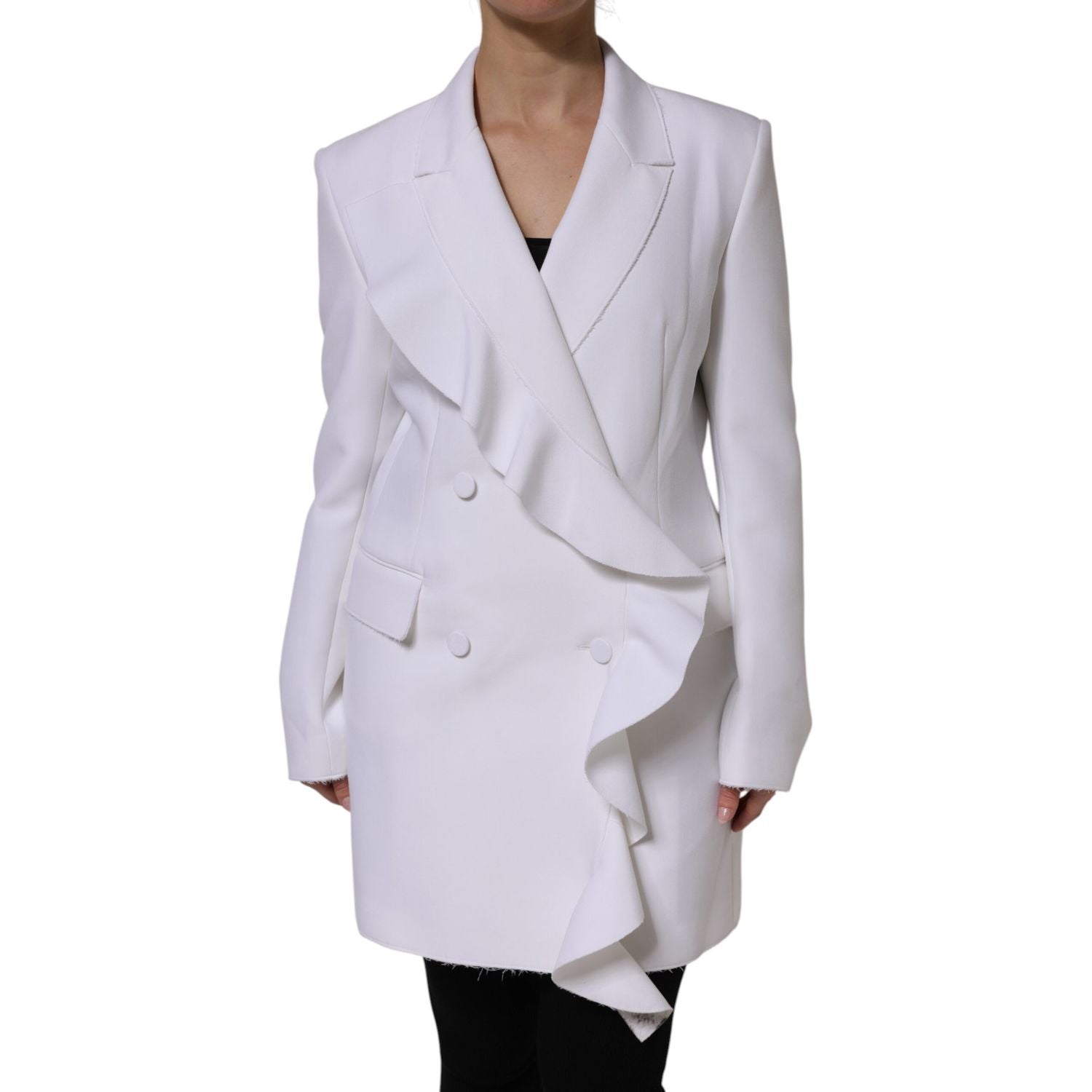 MSGM White Polyester Long Sleeves Ruffled Wrap Jacket