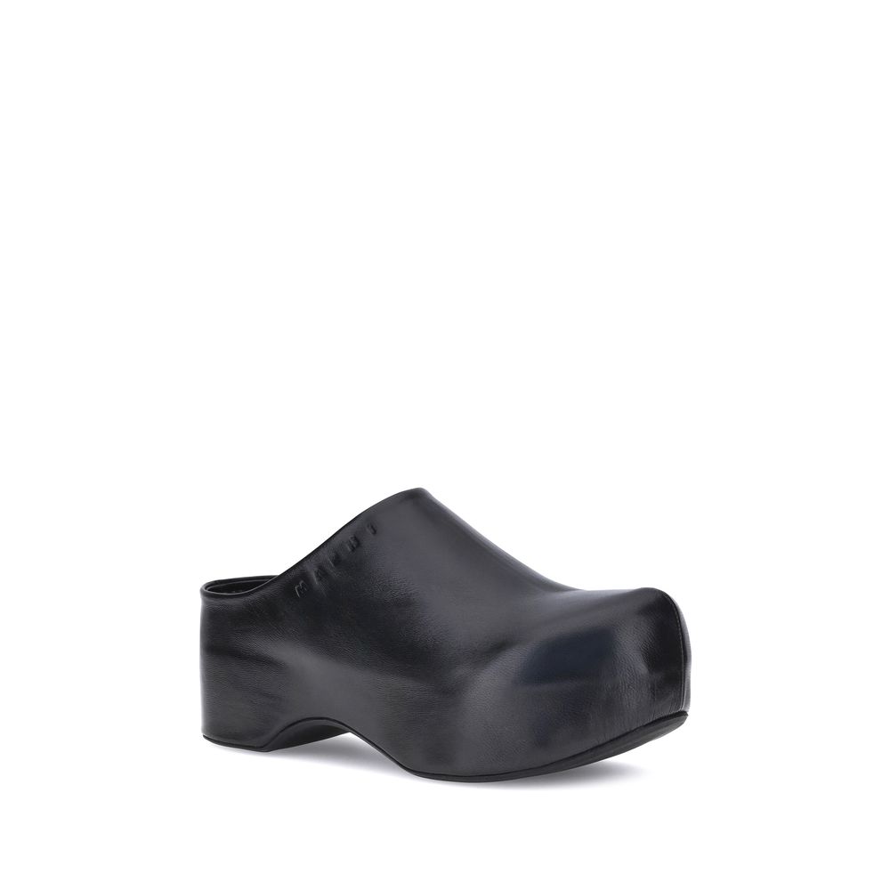 Marni Black Calf Leather Bos Taurus Clogs Marni
