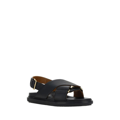 Marni Black Calf Leather Bos Taurus Flat Sandals Marni