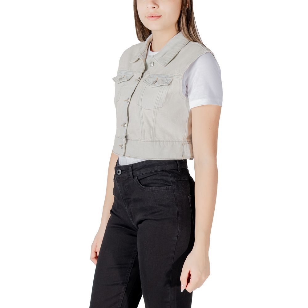 Only Light Blue Cotton Sleveless Jacket Only