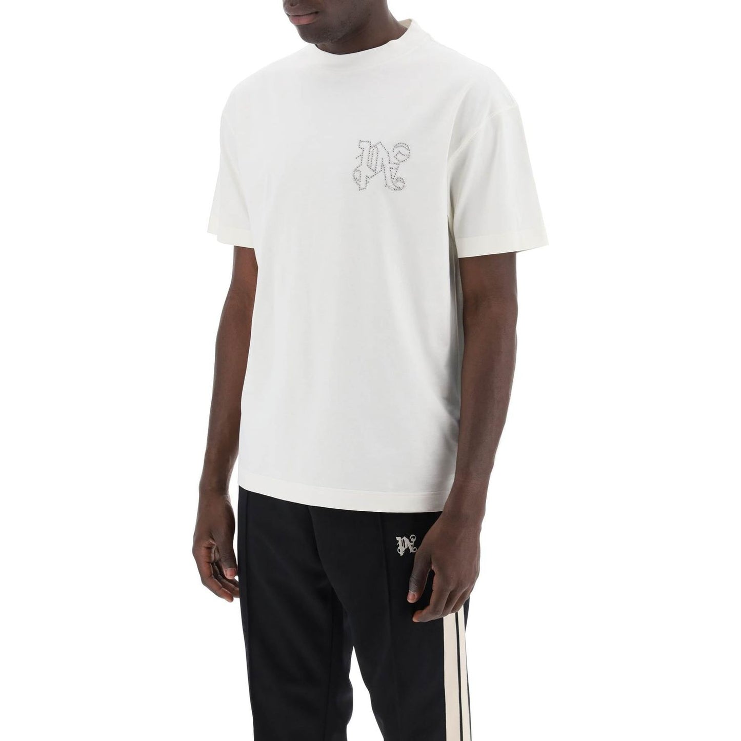 Palm Angels t-shirt with studded monogram Topwear Palm Angels