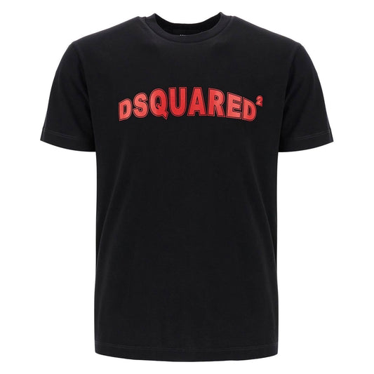 Dsquared2 men's black cotton t-shirt with red logo Topwear Dsquared2