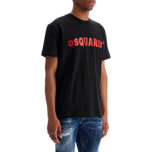 Dsquared2 men's black cotton t-shirt with red logo Topwear Dsquared2