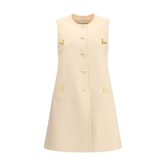 Valentino Cream Fleece Wool Casual Dress Valentino