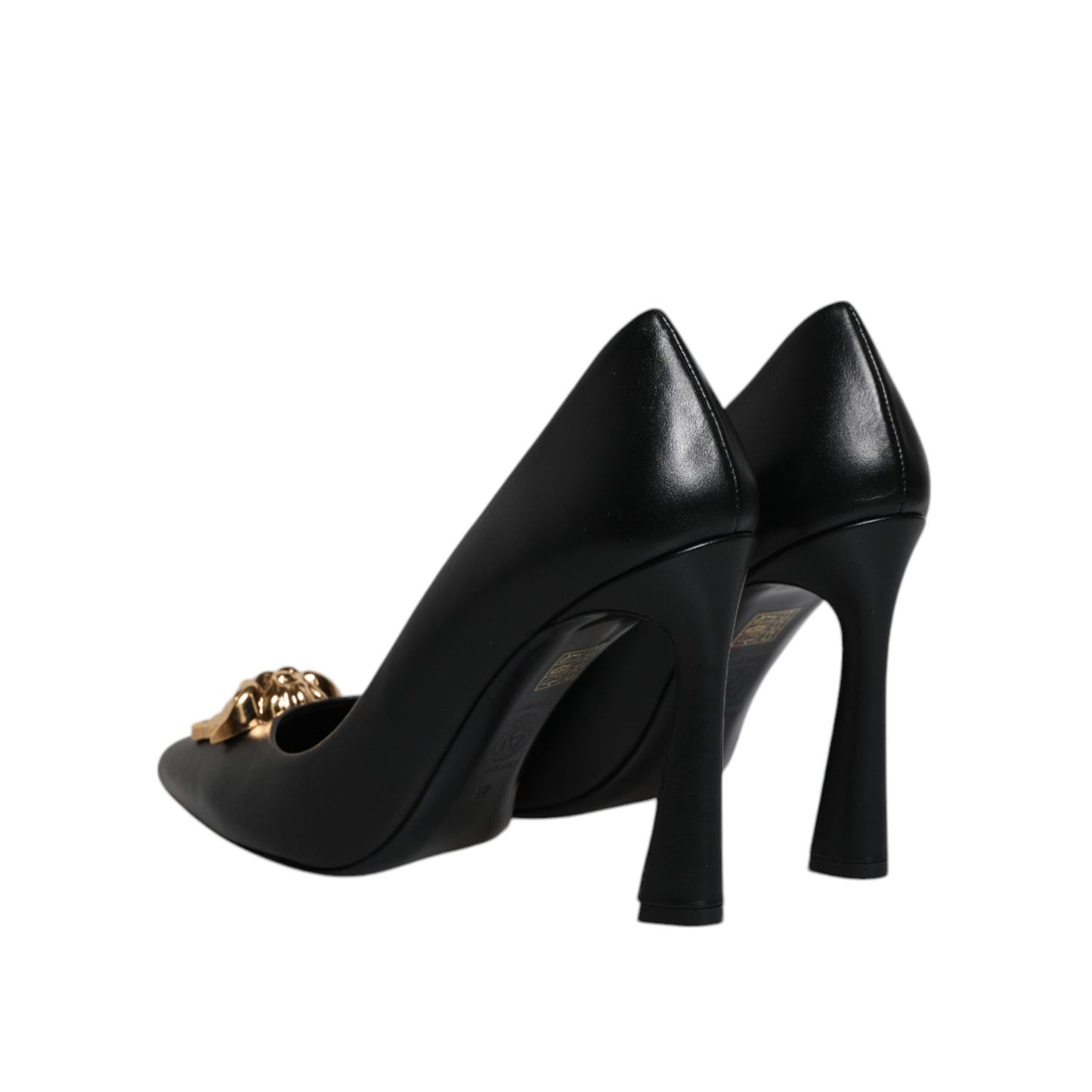 Versace Black Leather Logo Plaque High Heels Pumps Shoes Versace