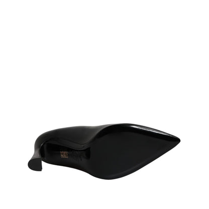 Versace Black Leather Logo Plaque High Heels Pumps Shoes Versace