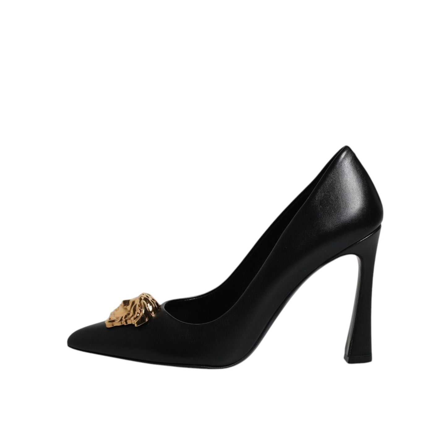 Versace Black Leather Logo Plaque High Heels Pumps Shoes Versace