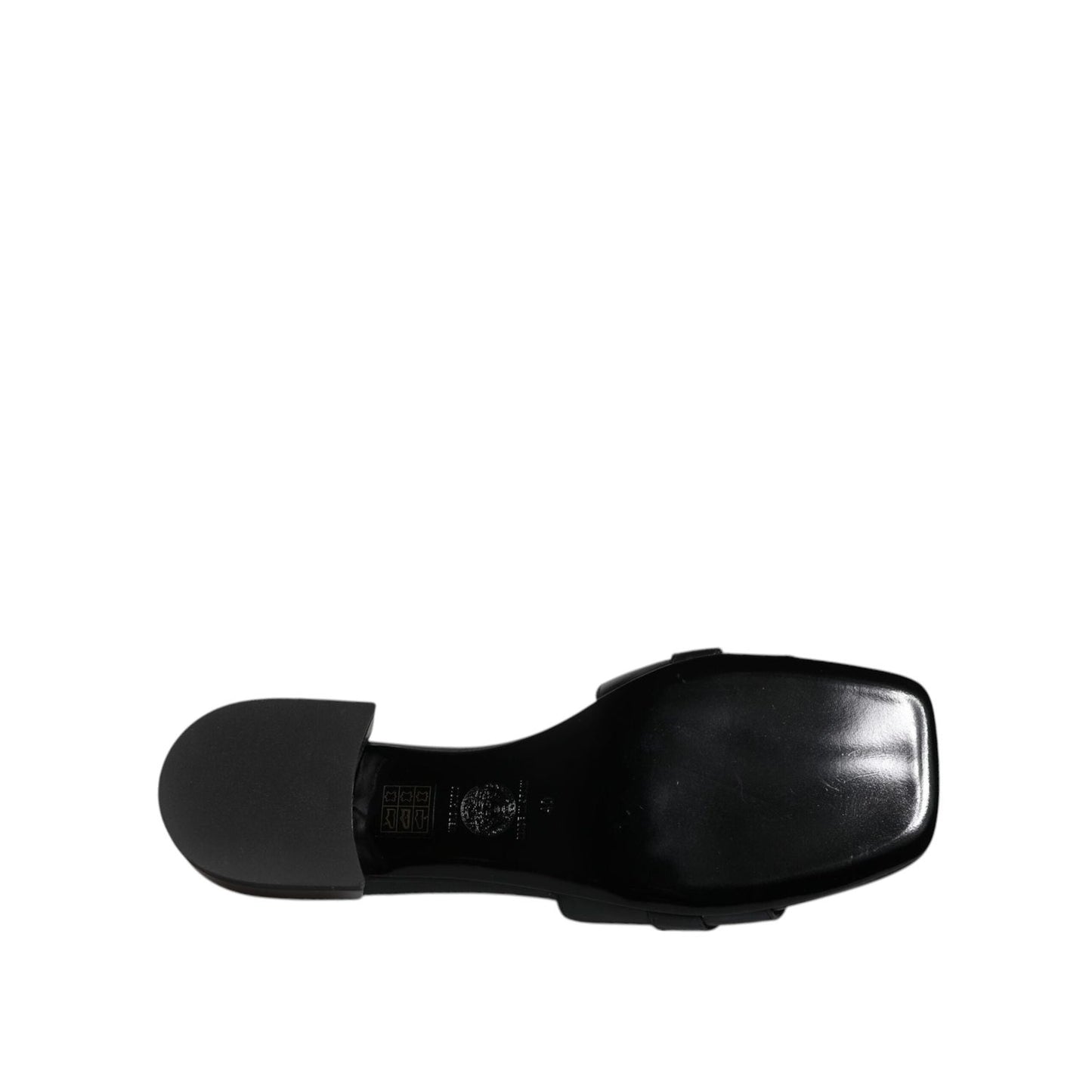 Versace Black Leather Logo Plaque Slip On Slides Flats Shoes Versace