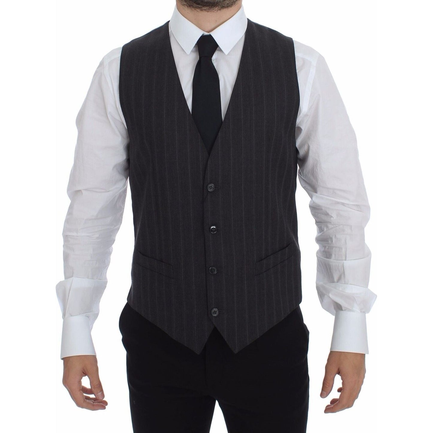 Elegant Striped Gray Dress Vest Dolce & Gabbana