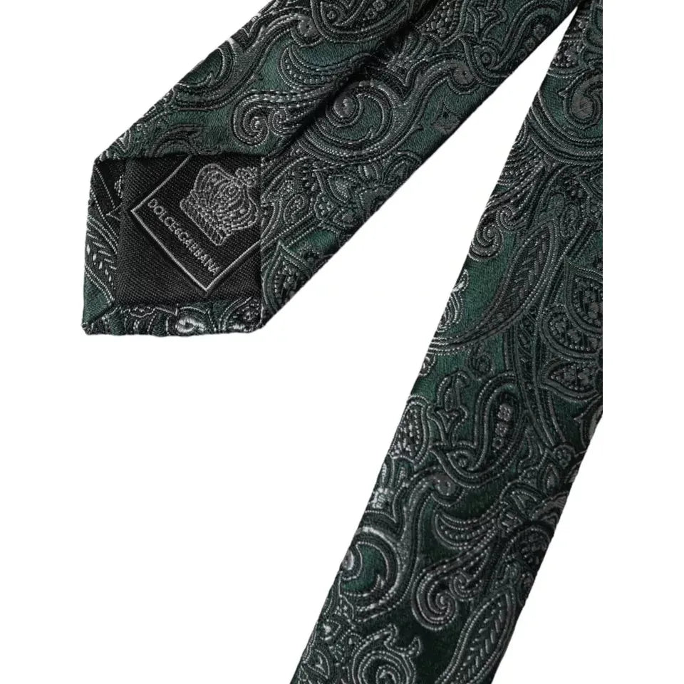 Dolce & Gabbana Green Floral Pattern 100% Silk Adjustable Men Tie Dolce & Gabbana