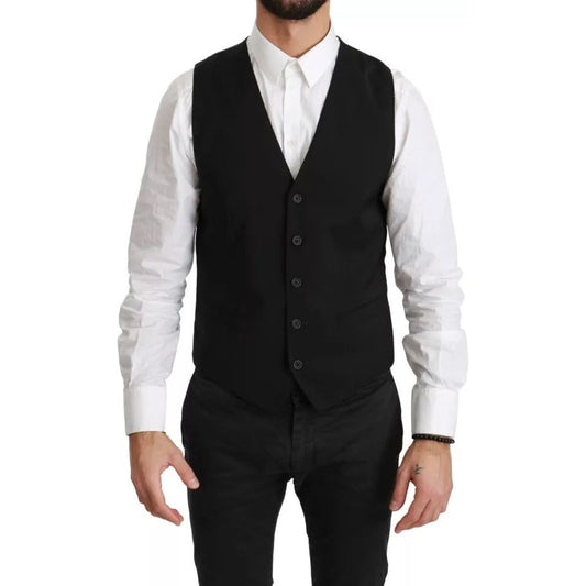 Black Wool Stretch Waistcoat Formal Dress Vest Dolce & Gabbana