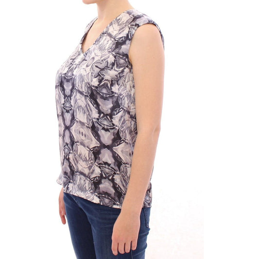 Arzu Kaprol | Gray Blue Silk Sleeveless Top Shirt Blouse | McRichard Designer Brands