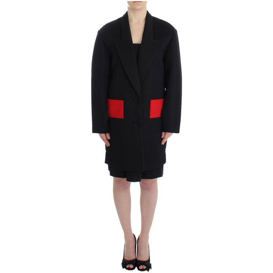 KAALE SUKTAE | Black Coat Trench Long Draped Jacket Blazer | McRichard Designer Brands
