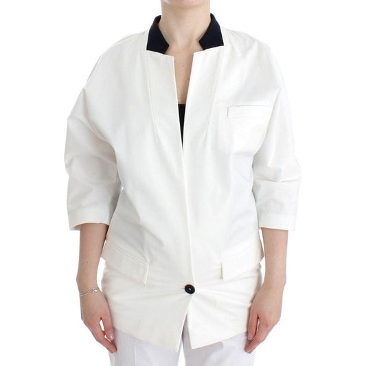 Andrea Pompilio | White Cotton Blend Oversized Blazer Jacket | McRichard Designer Brands