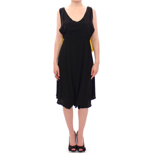 Lamberto Petri | Black Yellow Silk Shift Sheath Coctail Dress | McRichard Designer Brands