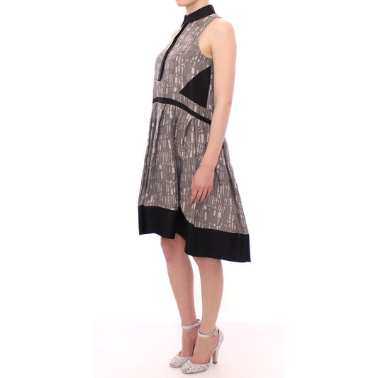 Comeforbreakfast | Black Gray Silk A-Line Shift Dress | McRichard Designer Brands