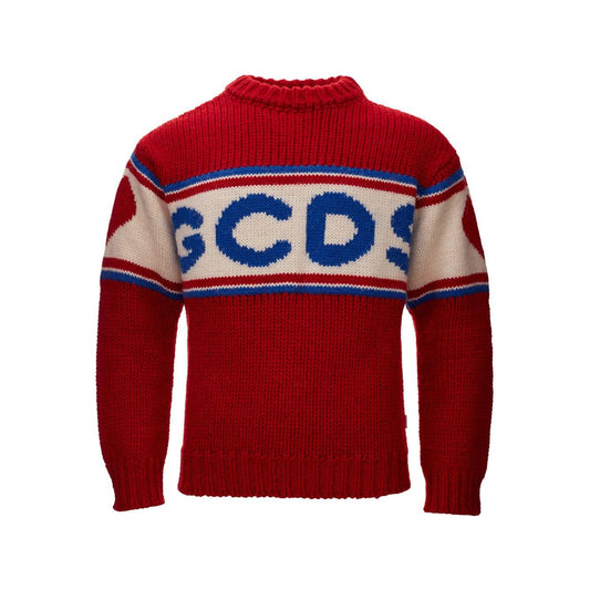 GCDS | Red Oversized Wool Jumper with Front Logo | McRichard Designer Brands