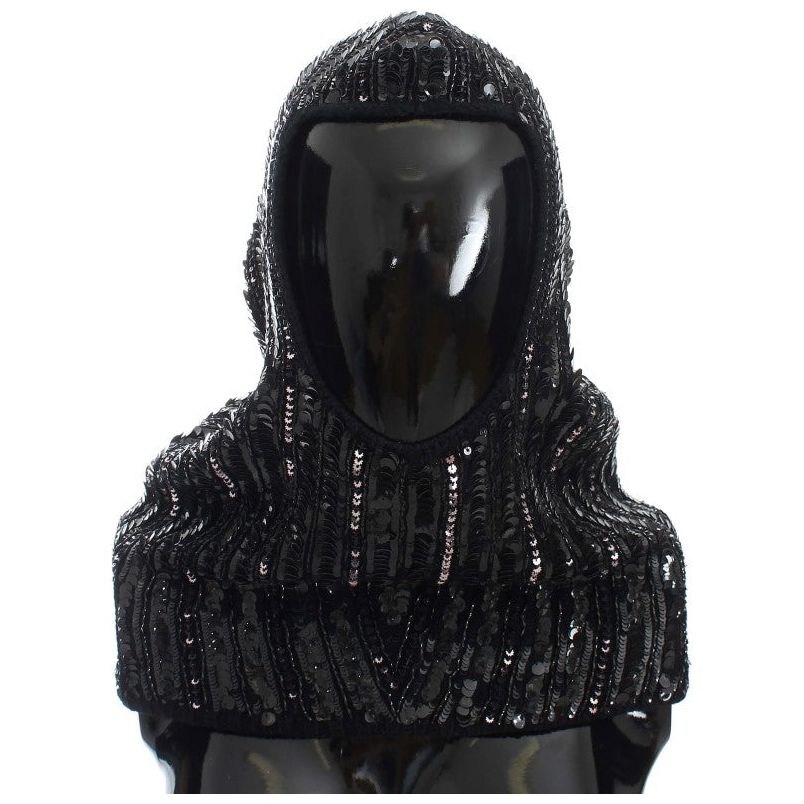 Hood Scarf Elegant Black Sequined Hooded Scarf Wrap Dolce & Gabbana