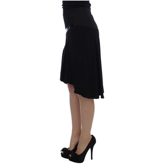 Exte | Black Blue Cotton Stretch Straight Skirt  | McRichard Designer Brands