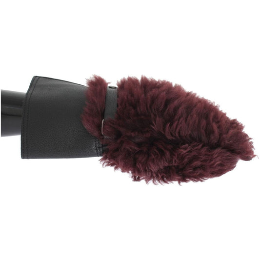Dolce & Gabbana | Black Leather Bordeaux Shearling Gloves | McRichard Designer Brands