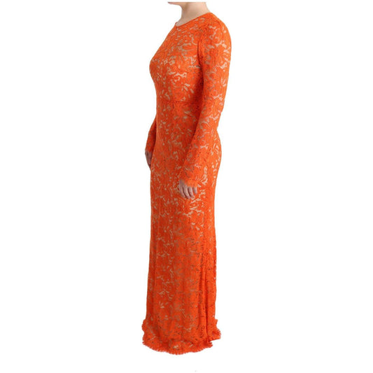Dolce & Gabbana | Orange Floral Ricamo Sheath Long Dress | McRichard Designer Brands