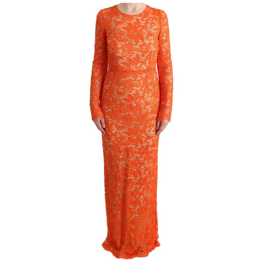 Dolce & Gabbana | Orange Floral Ricamo Sheath Long Dress | McRichard Designer Brands