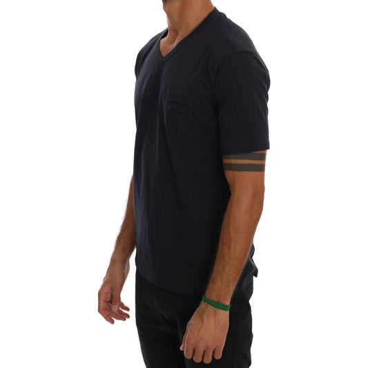 Daniele Alessandrini | Blue Cotton V-neck T-Shirt | McRichard Designer Brands
