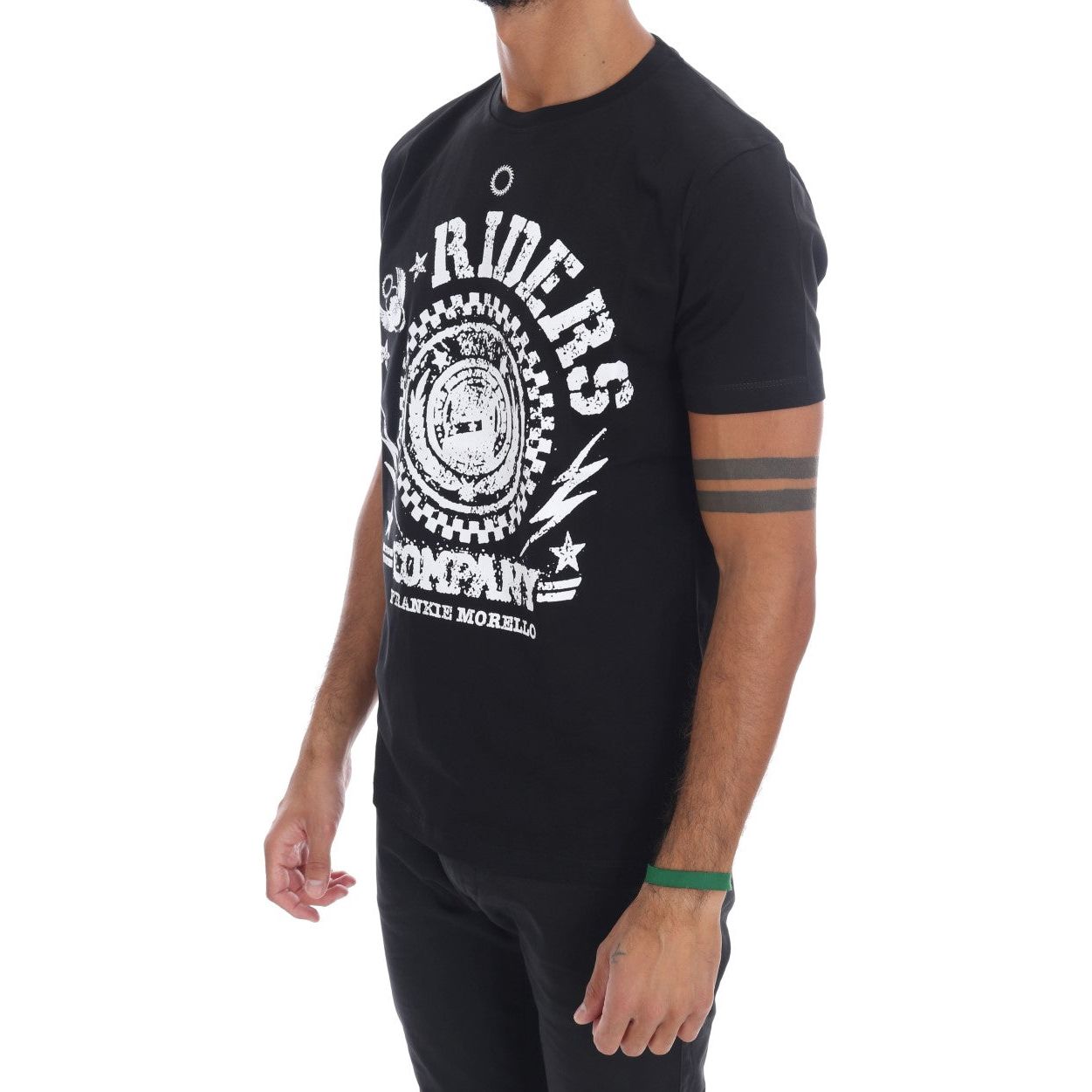 Frankie Morello | Black Cotton RIDERS Crewneck T-Shirt | McRichard Designer Brands