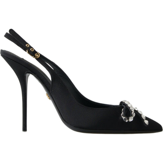 Dolce & Gabbana | Black Crystal Embellished Slingback Heel Shoes | McRichard Designer Brands