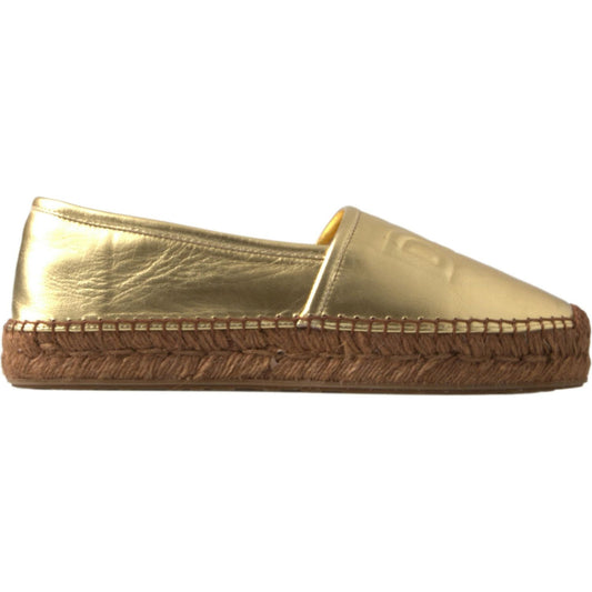Dolce & Gabbana | Gold Leather D&G Loafers Flats Espadrille Shoes | McRichard Designer Brands