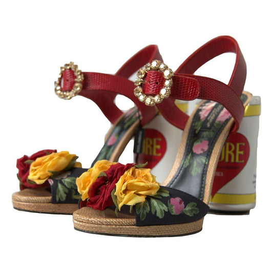 Dolce & Gabbana | Multicolor Crystal Leather Amore Heels Sandals | McRichard Designer Brands