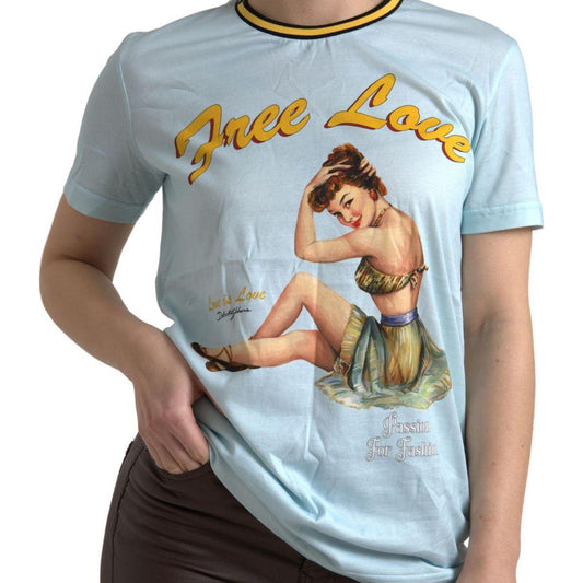 Dolce & Gabbana | Light Blue Cotton Free Love Crew Neck T-shirt | McRichard Designer Brands