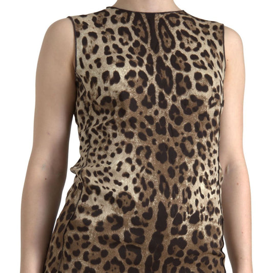 Dolce & Gabbana | Brown Leopard Viscose Sleeveless Tank Top | McRichard Designer Brands