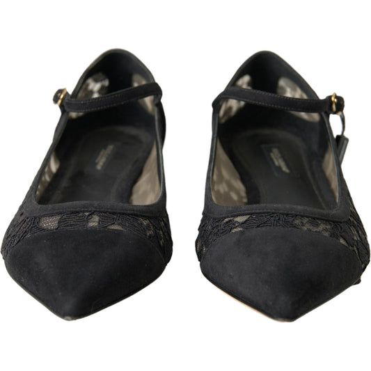 Dolce & Gabbana | Black Lace Loafers Ballerina Flats Shoes | McRichard Designer Brands