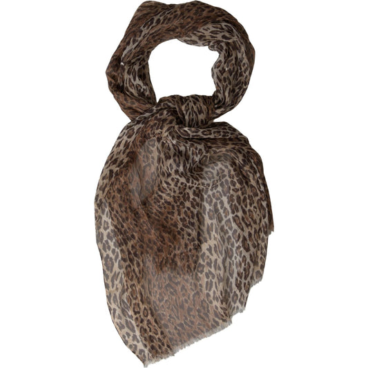 Dolce & Gabbana | Brown Leopard Silk Shawl Wrap Foulard Scarf | McRichard Designer Brands
