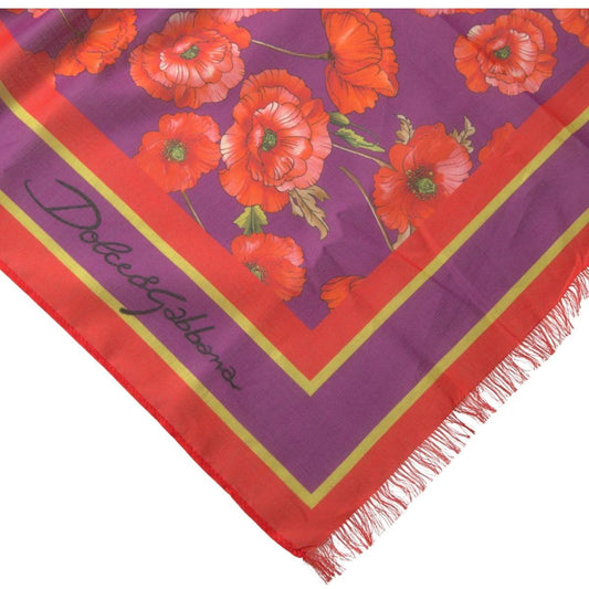 Dolce & Gabbana | Red Floral Cotton Shawl Wrap Foulard Scarf | McRichard Designer Brands