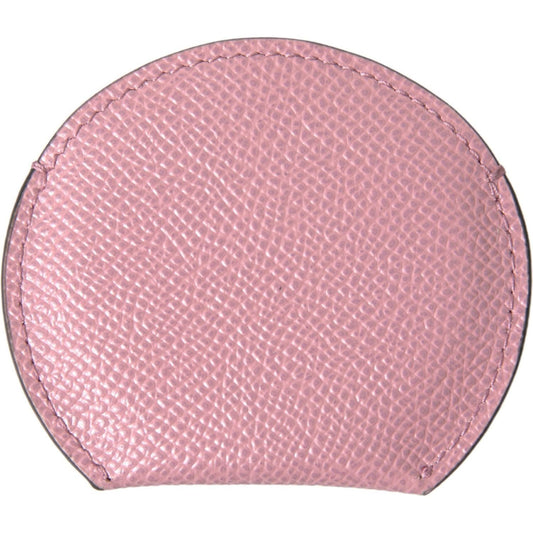 Dolce & Gabbana | Pink Calfskin Leather Round Logo Print Hand Mirror Holder | McRichard Designer Brands