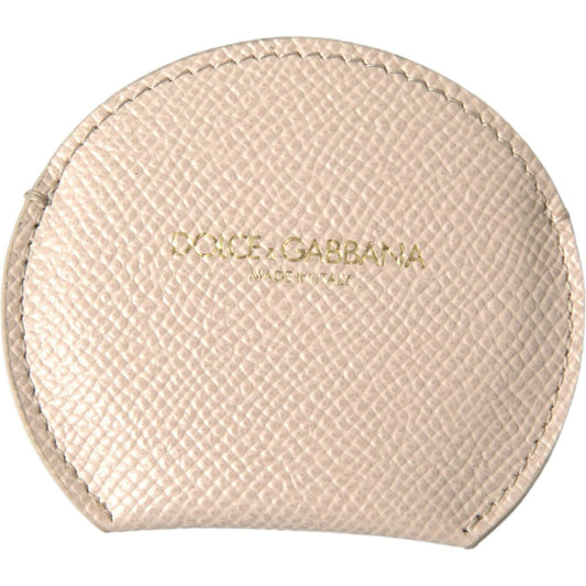 Dolce & Gabbana | Beige Calfskin Leather Round Logo Hand Mirror Holder | McRichard Designer Brands