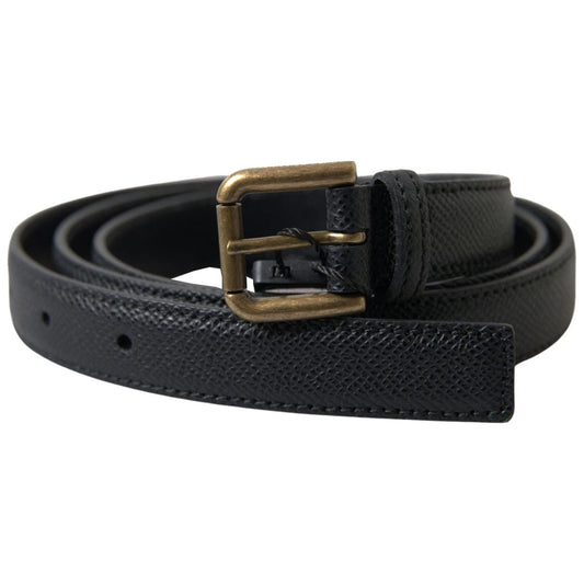 Dolce & Gabbana | Black Leather Gold Metal Buckle Men Belt | McRichard Designer Brands