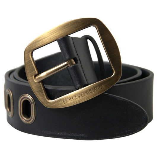 Dolce & Gabbana | Black Leather Gold Metal Buckle Men Belt | McRichard Designer Brands