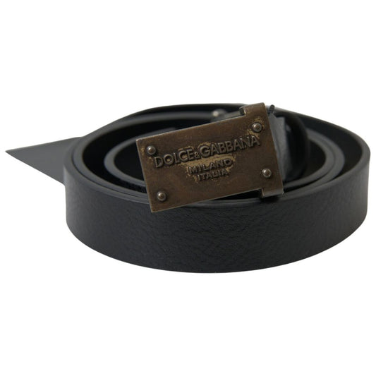 Dolce & Gabbana | Black Leather Antique Logo Buckle Belt | McRichard Designer Brands
