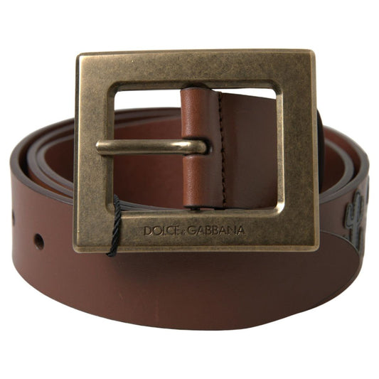 Dolce & Gabbana | Brown Leather #DGFAMLY Square Buckle Belt | McRichard Designer Brands