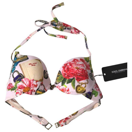 Dolce & Gabbana | Pink Floral Halter Beachwear Swimwear Bikini Top | McRichard Designer Brands