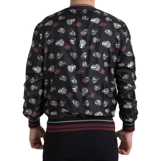 Dolce & Gabbana | Black Ring Print Silk Crewneck Sweater | McRichard Designer Brands