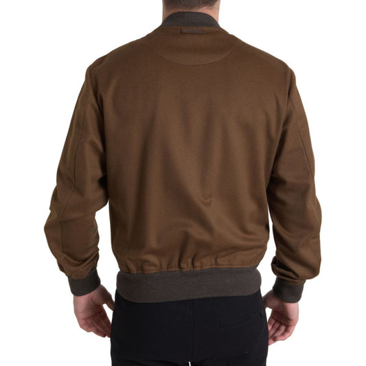 Dolce & Gabbana | Brown Cashmere Full Zip Bomber Men Jacket | McRichard Designer Brands