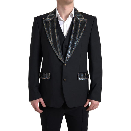 Dolce & Gabbana | Black Embellished Wool 2 Piece SICILIA Suit | McRichard Designer Brands