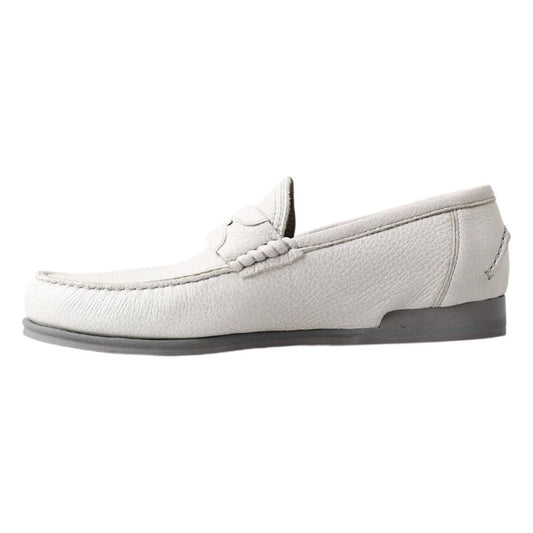 Dolce & Gabbana | Light Gray Leather Loafer Slip On Mocassin Shoes | McRichard Designer Brands