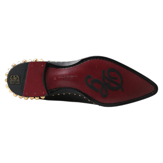 Dolce & Gabbana | Black Derby Gold Studded Leather Shoes | McRichard Designer Brands